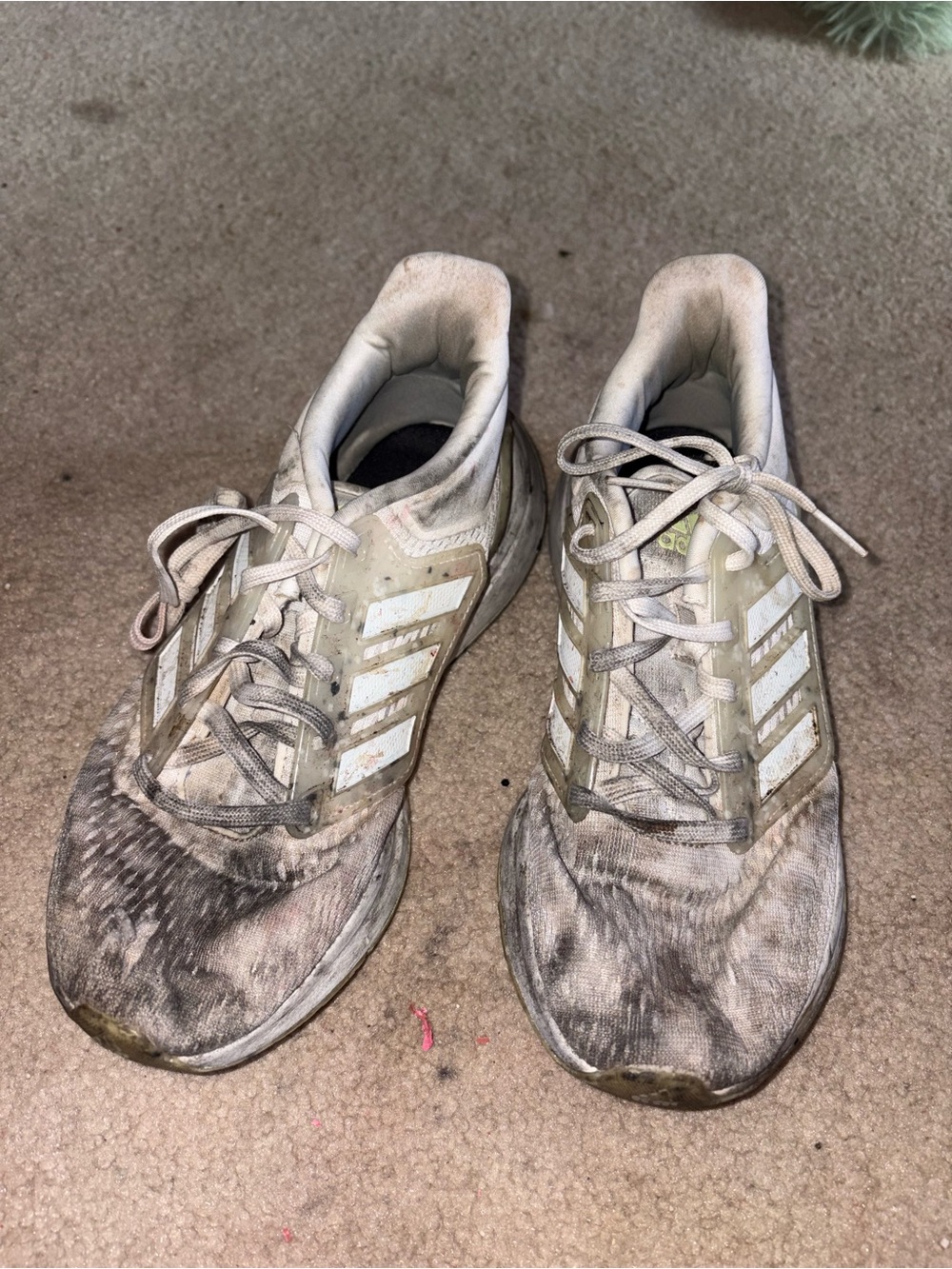 Athletic Lace-Up Running Shoes in Off-White/Beige- trashed well loved